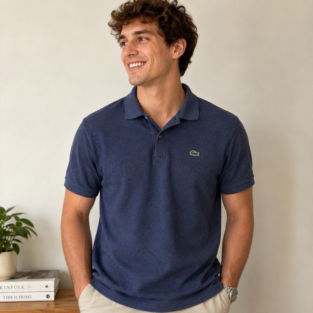 Lacoste Classic Fit Polo Shirt Men's Large Blue Piqué Cotton Short Sleeve Peru